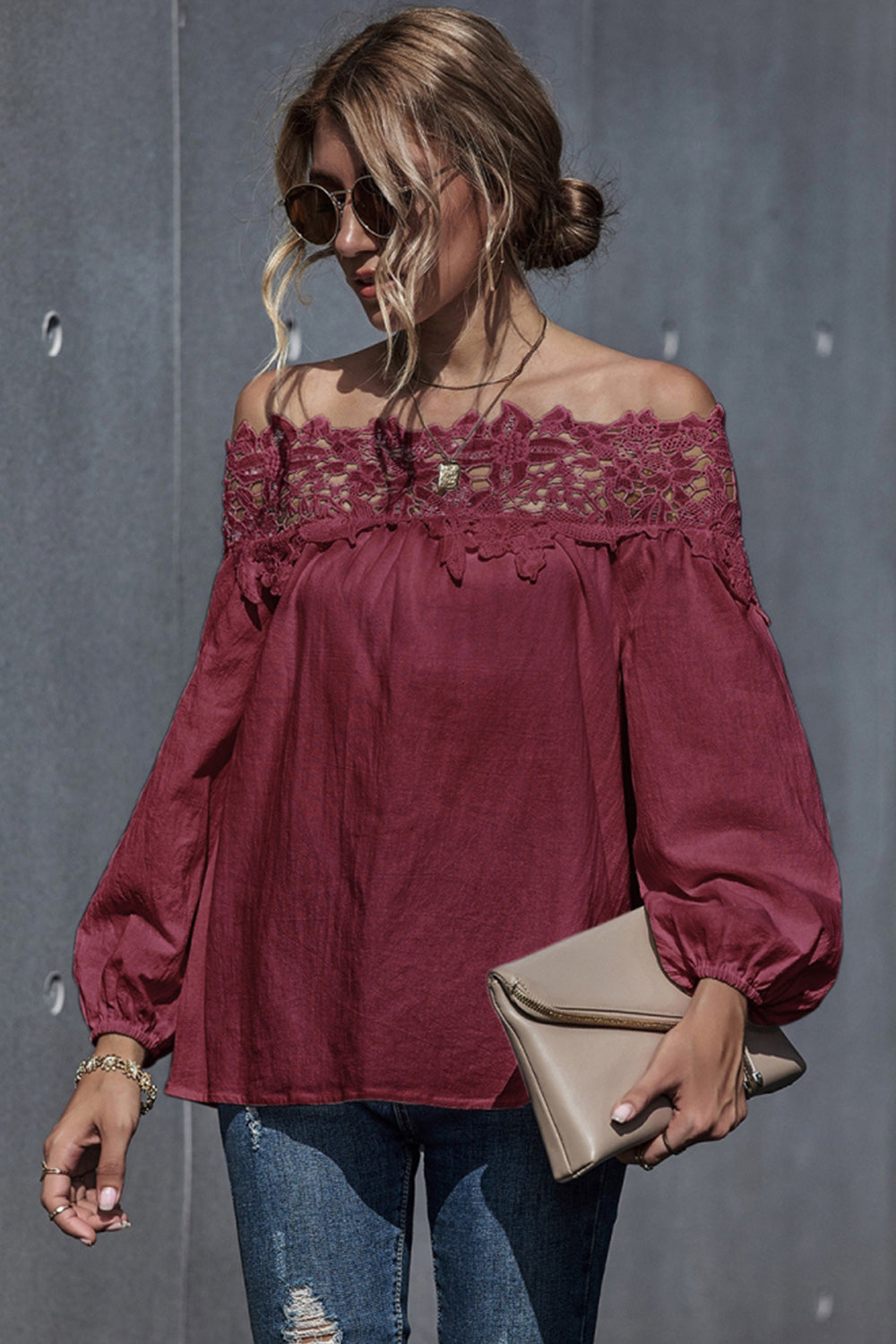 Lace Patchwork Off-Shoulder Blouse