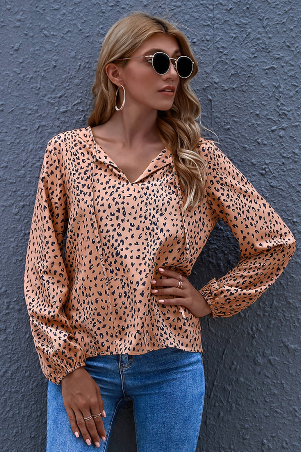 Leopard Loose V-Neck Long-Sleeve Outwear Coat