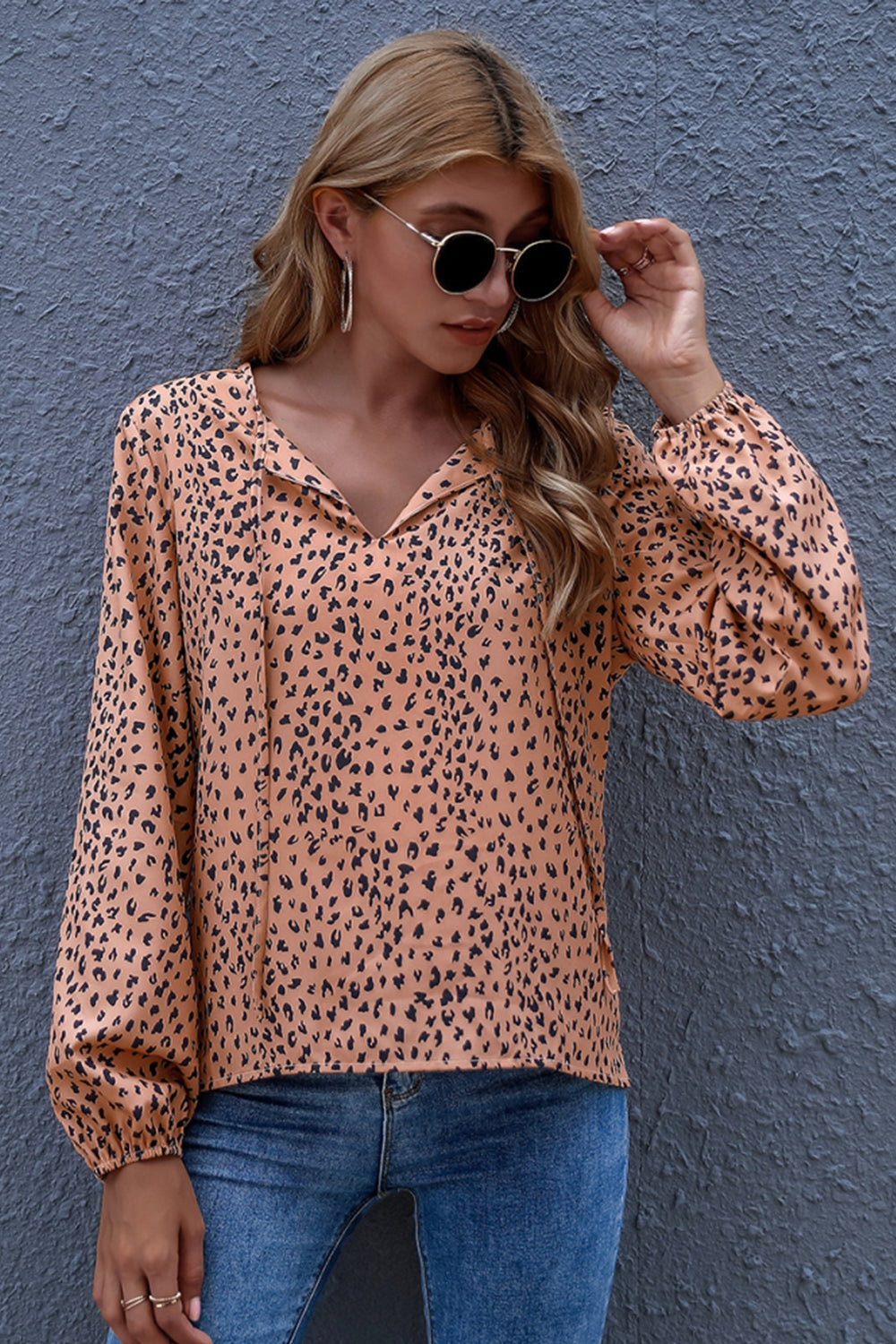 Leopard Loose V-Neck Long-Sleeve Outwear Coat