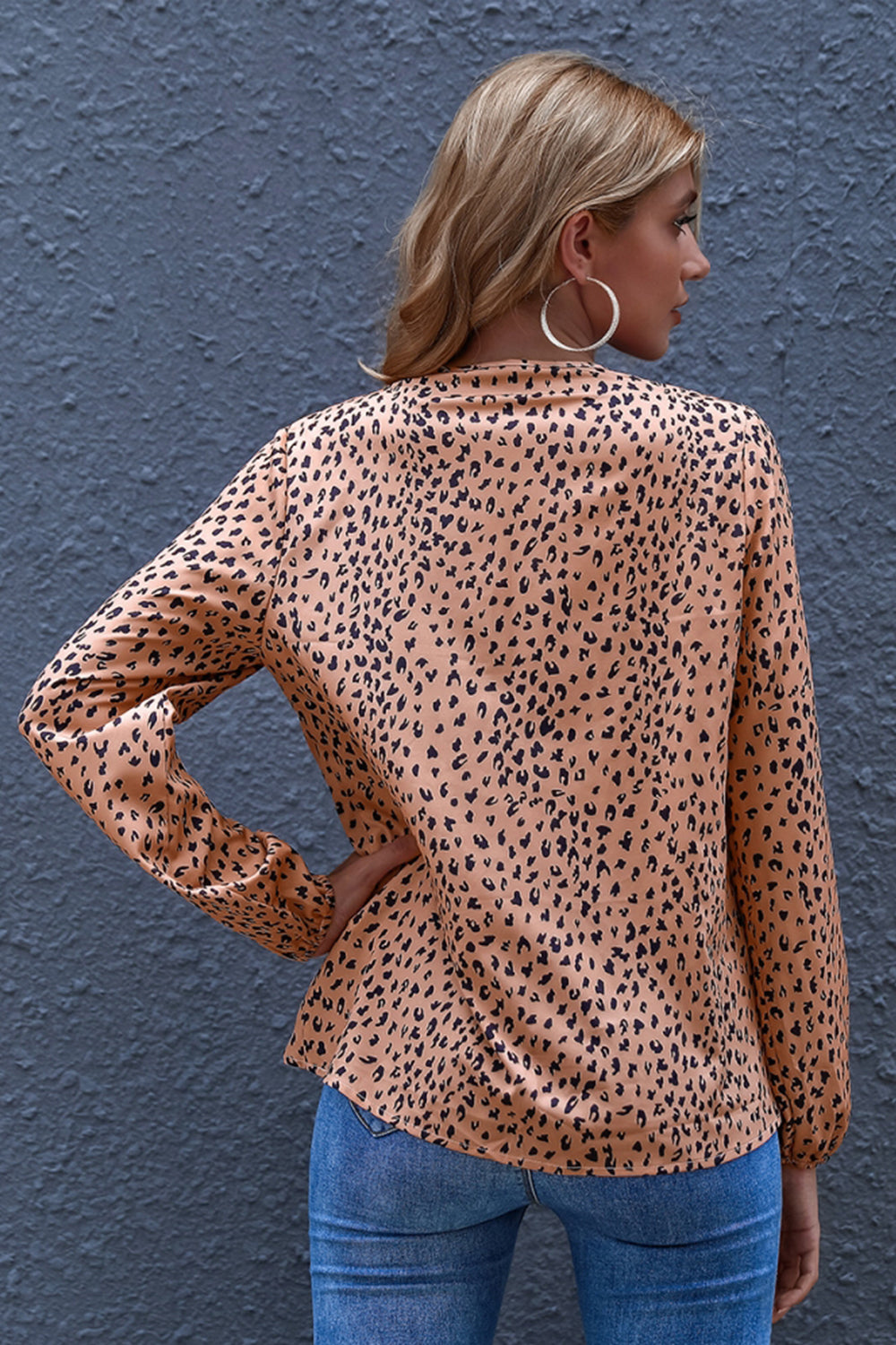 Leopard Loose V-Neck Long-Sleeve Outwear Coat