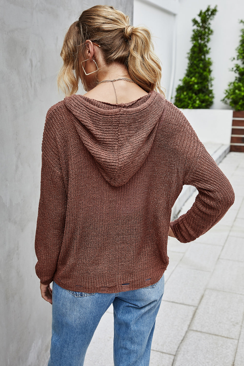 Knitted Open Front Hooded Sweater