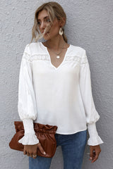 Lantern Sleeves V-neck Hollow Slit Blouse