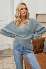 Irregular Cross V-neck Long-sleeved Sweater