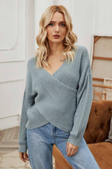 Irregular Cross V-neck Long-sleeved Sweater