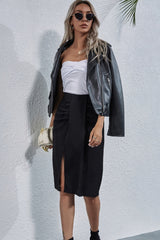 Irregular Split Zipper Solid Color Skirt