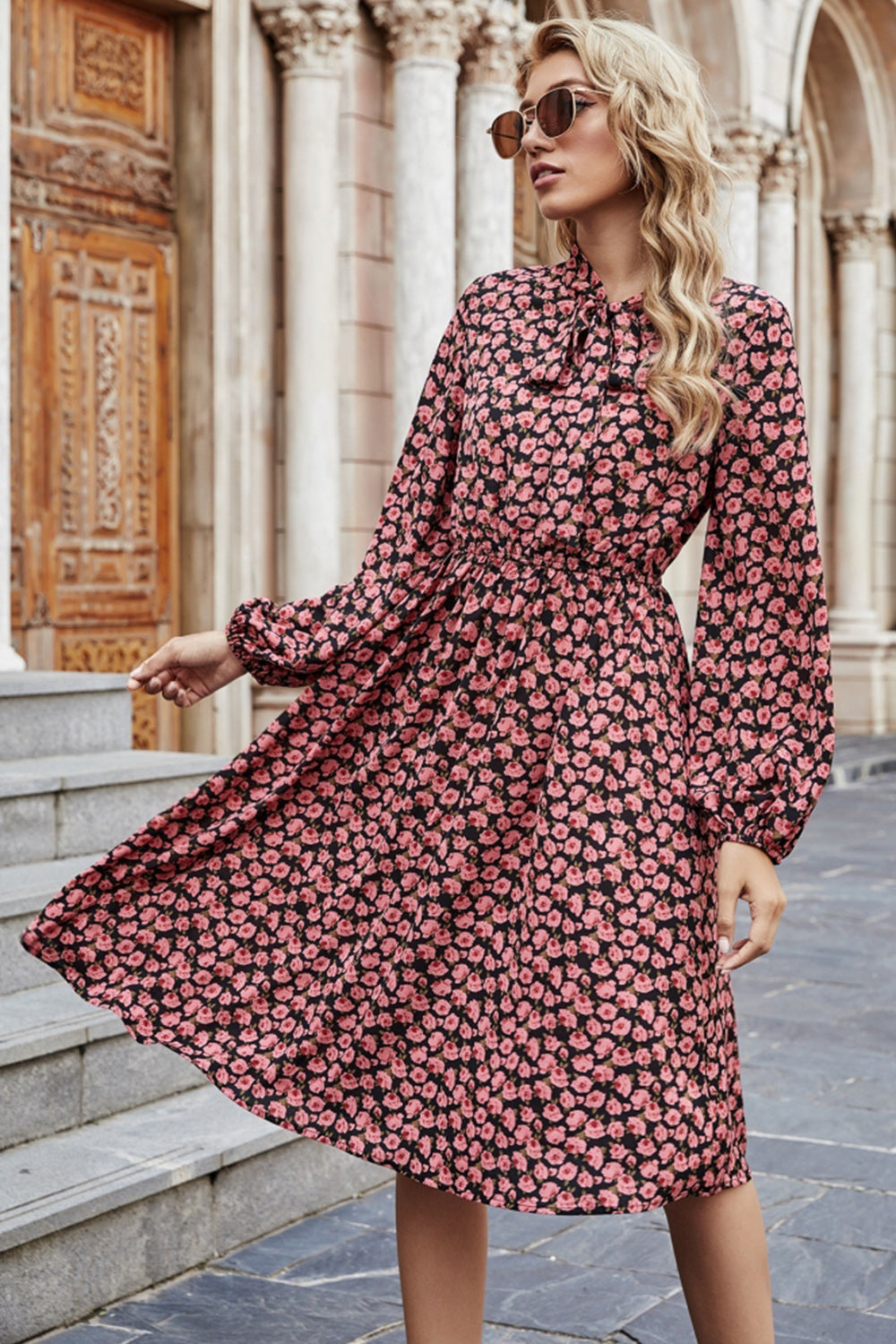 Bow Tie Waist Floral Dress