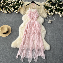 Pink irregular ruffled holiday fairy dress