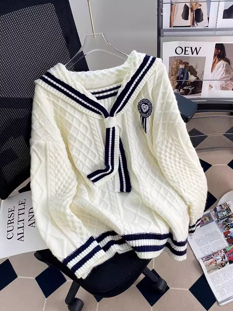 women's navy collar sweater