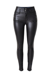 Leather 3-button Zipper Locomotive Pants