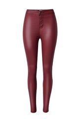 High Waist Solid Color Street Leather Pants