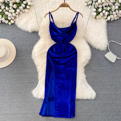 Royal Blue Spaghetti Straps Velvet Party Dress