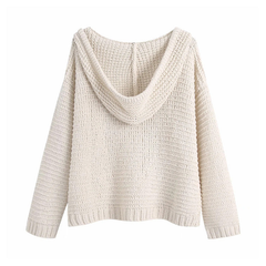 vintage fashion long sleeve hooded loose knit,