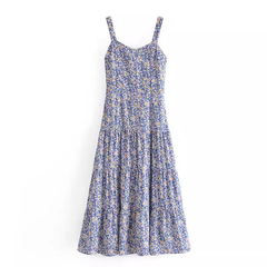 French retro blue floral dress