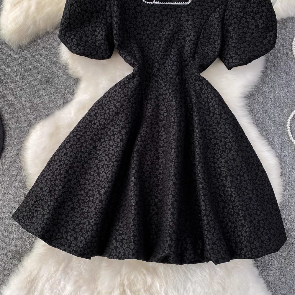 Bubble Short Sleeve Square Neck Short A-Line Puff Dress,