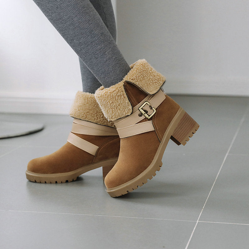 Artificial Suede Chunky Heel Boots