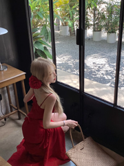 women's summer red suspender dress