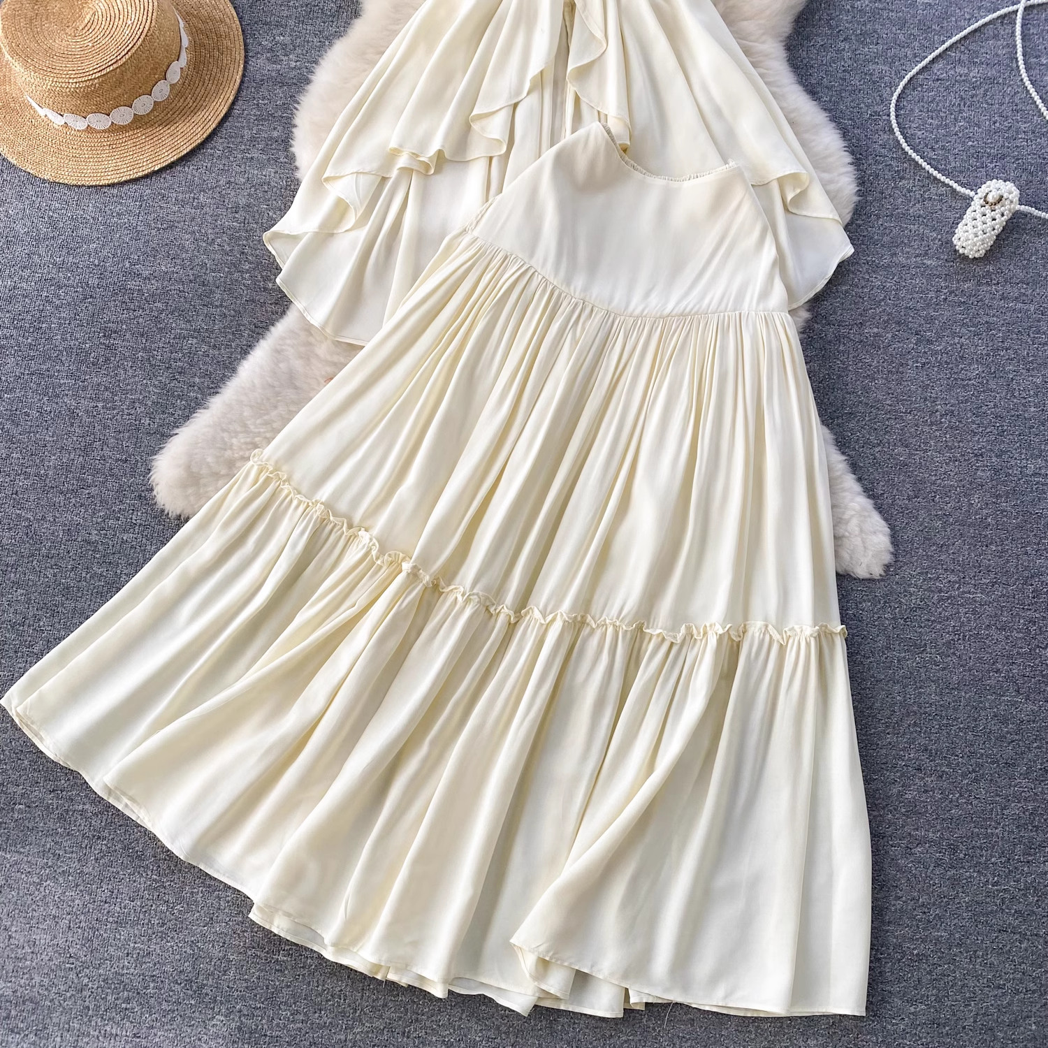 Vacation Suit Irregular Halter Halter Top Draping Fairy Dress