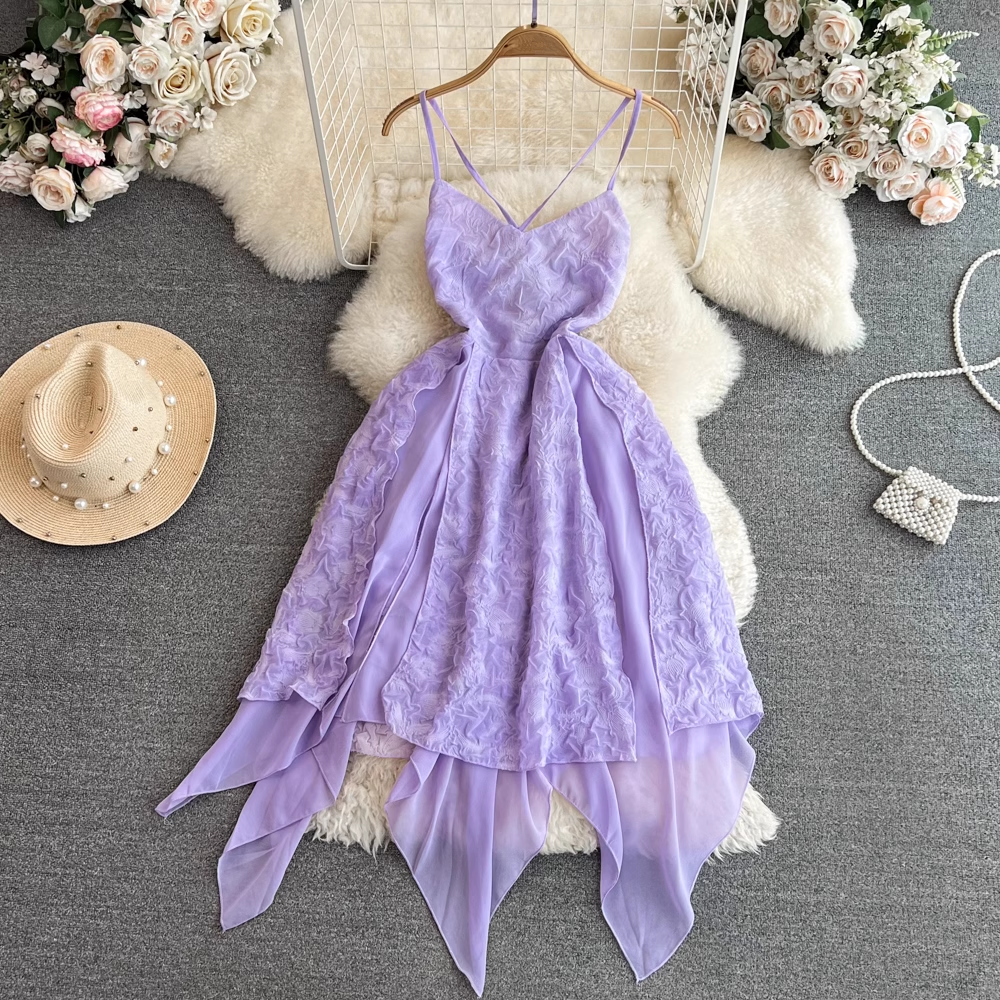 Sleeveless irregular A-line chiffon dress