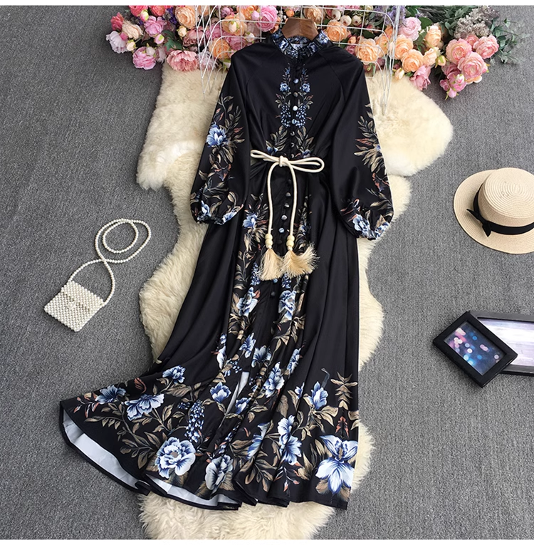 Long sleeve dress with waist cord