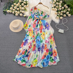 Women's mid-length a-line printed chiffon dress