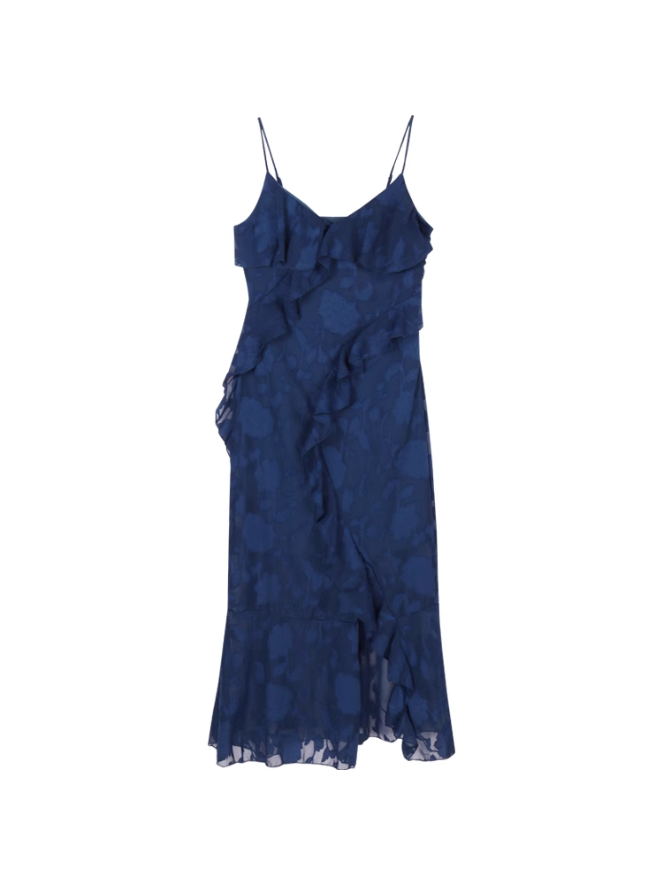 Blue seaside v-neck suspender dress for women