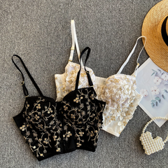 Stylish black lace vest petal lace tops,