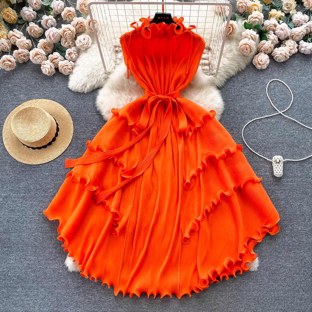 Summer orange chiffon dress