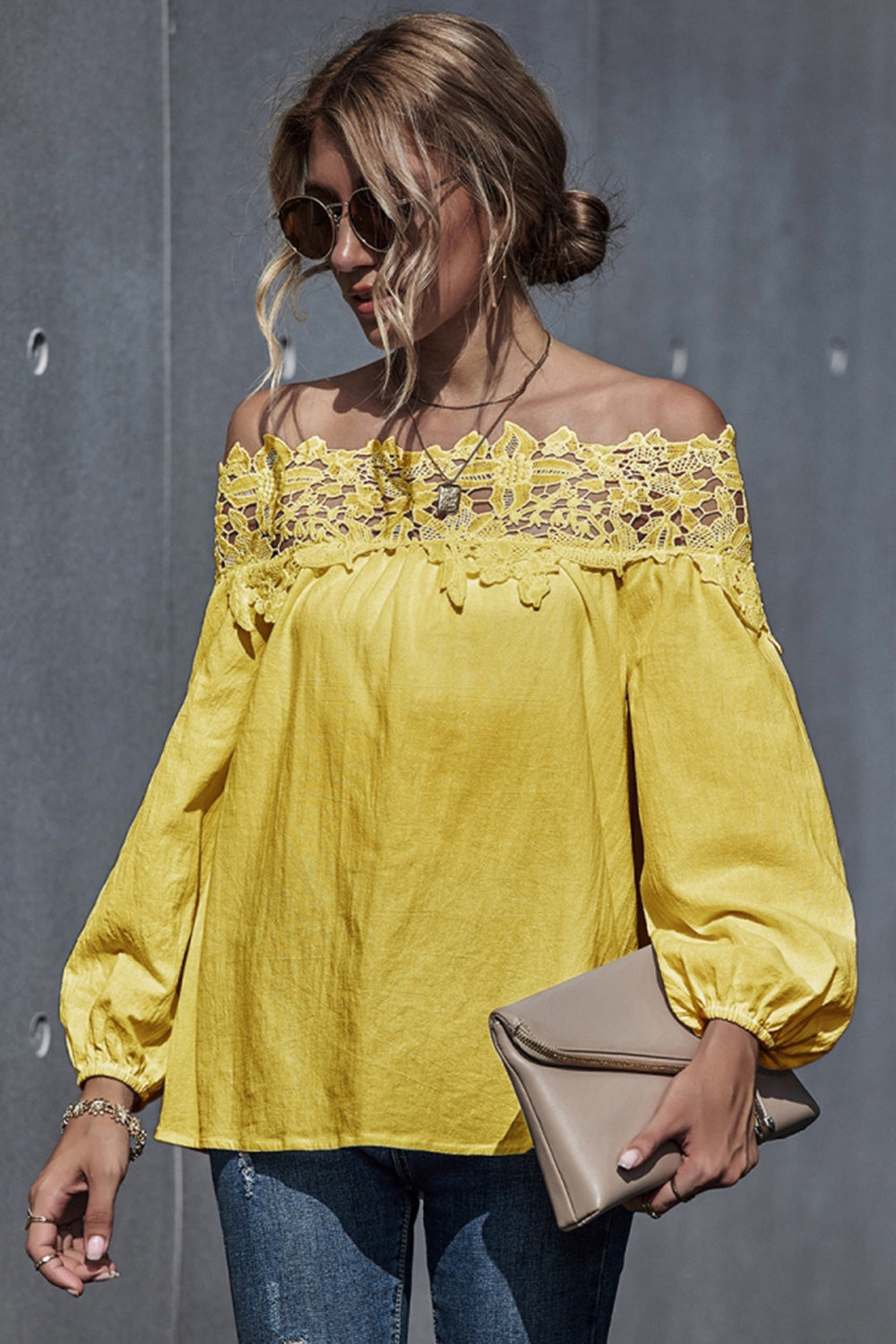 Lace Patchwork Off-Shoulder Blouse