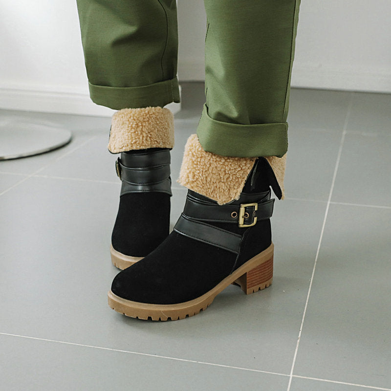 Artificial Suede Chunky Heel Boots