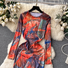 Long-sleeve tie-dye print Maxi Dress