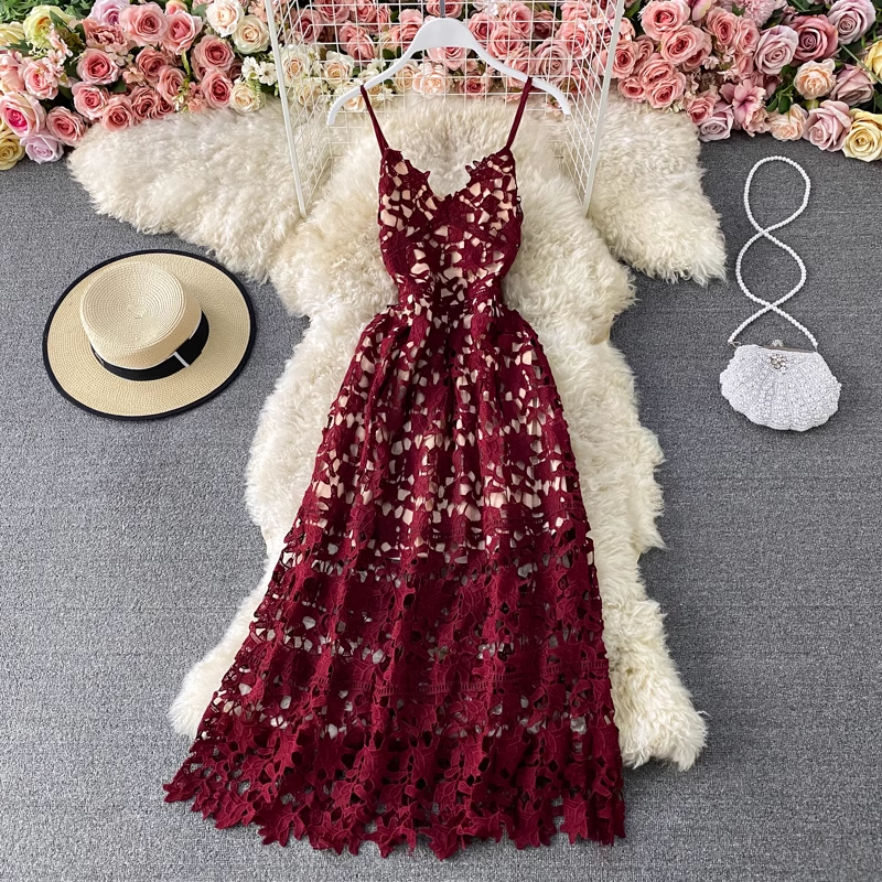 women's hollow lace dress,