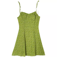 Green floral short suspender dress