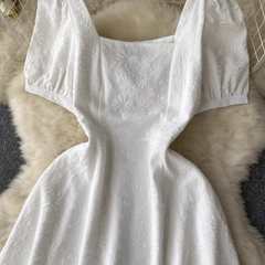 women's summer square collar puff sleeve dress,