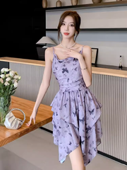 Purple butterfly print slip dress