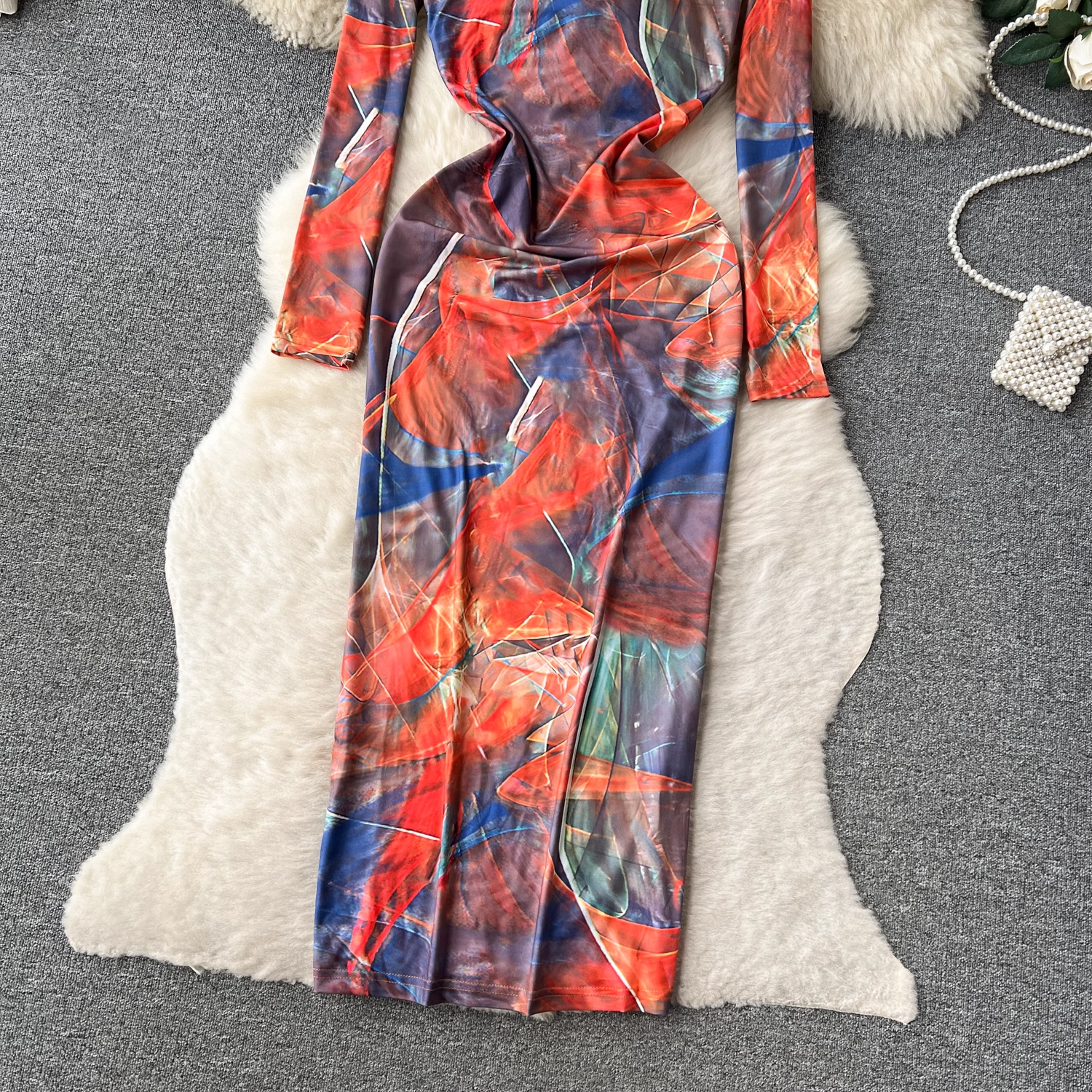 Long-sleeve tie-dye print Maxi Dress