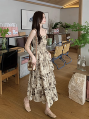 Floral butterfly suspender dress