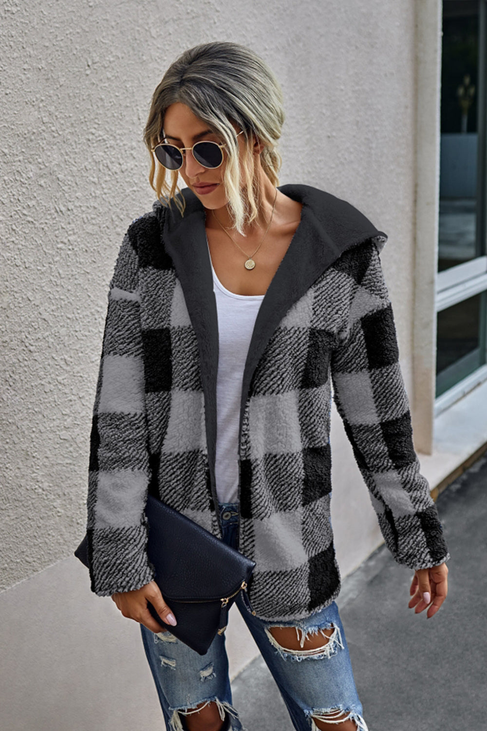 Both Sides Wearable Plaid Plush Coat