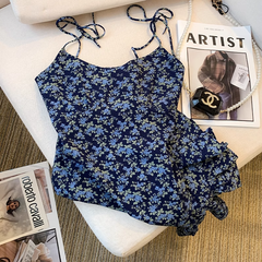 floral suspender A-line short dress