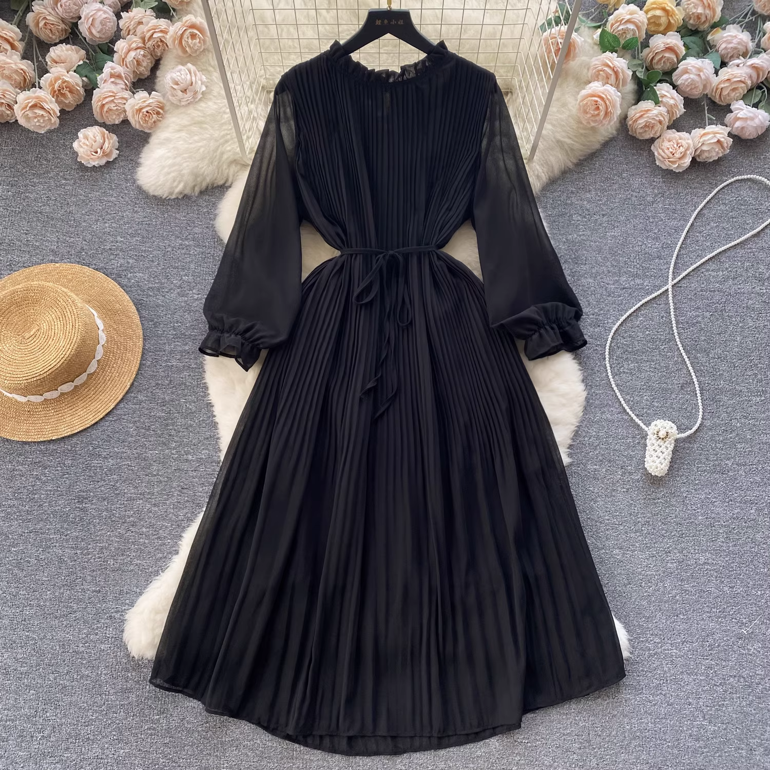 women's puff sleeve chiffon dress