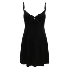 Lace-up black velvet suspender dress for women A-line skirt