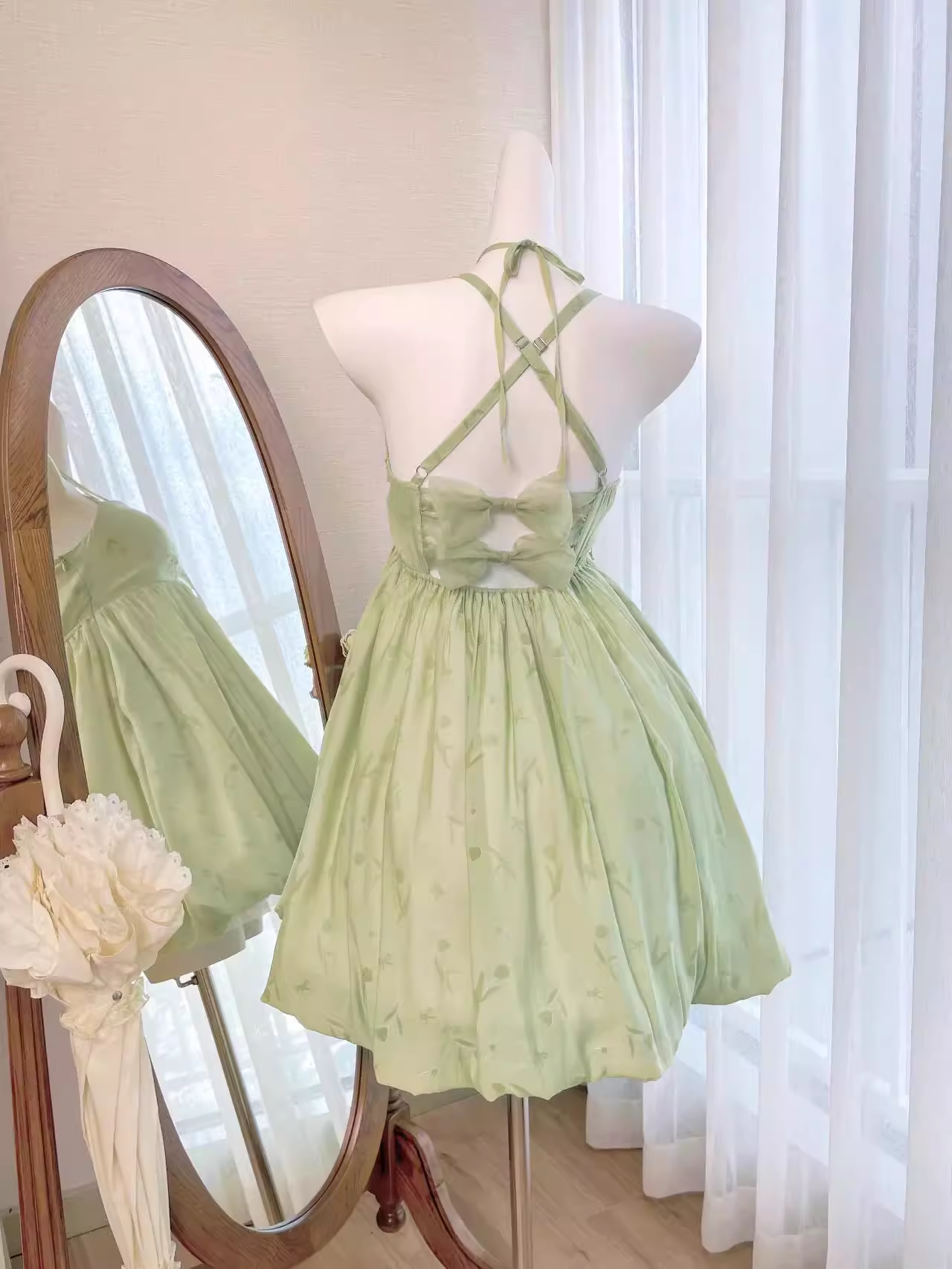 Green A-line Mini Dress