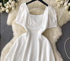 women's summer square collar puff sleeve dress,