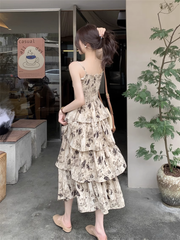 Floral butterfly suspender dress