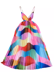 Colorful printed backless suspender Dress