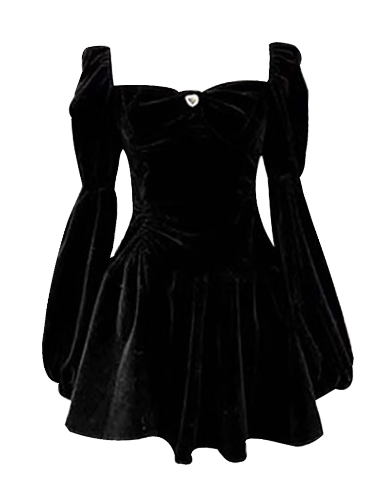 women's retro velvet black dress