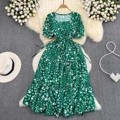 Square collar puff sleeve summer fluffy princess dress,