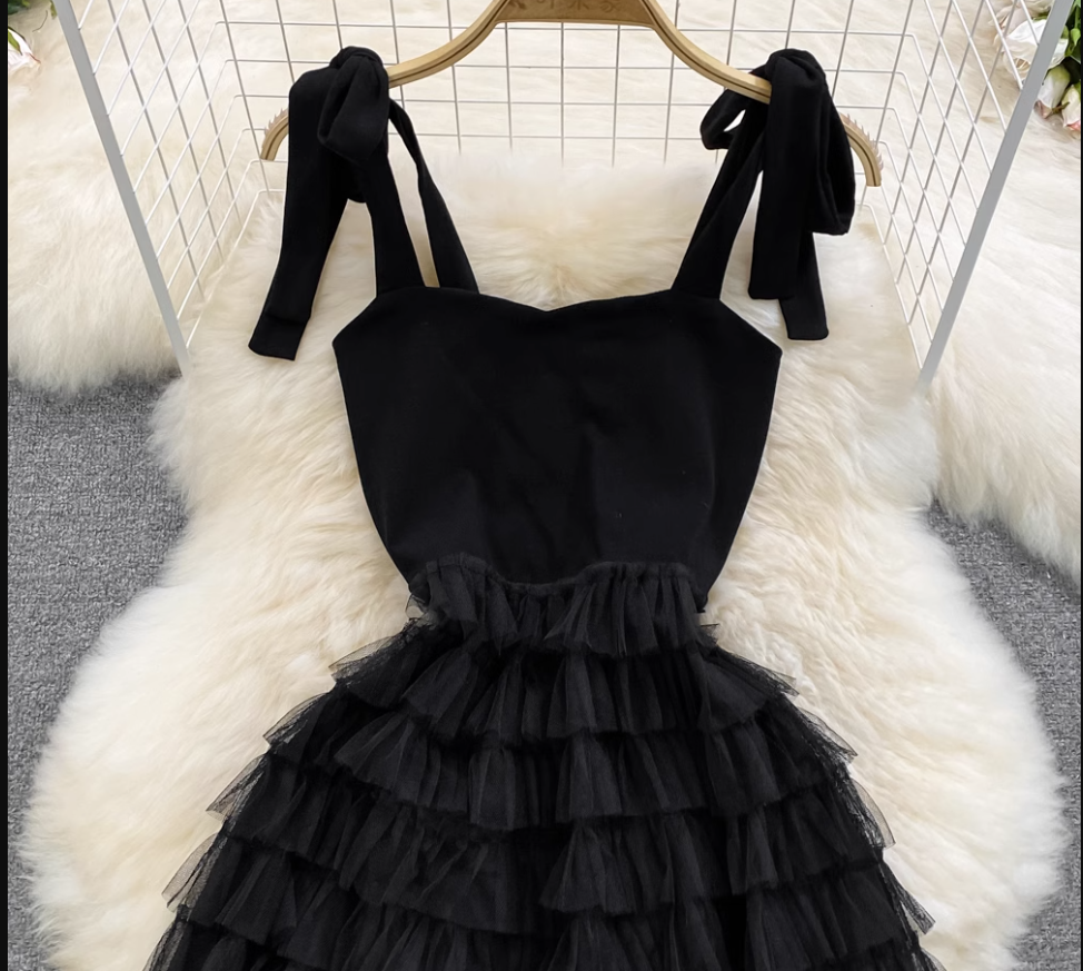 A-line Black Tulle Summer Dress ,