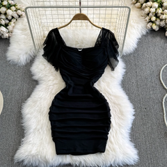 Square neck short mesh bodycon dress