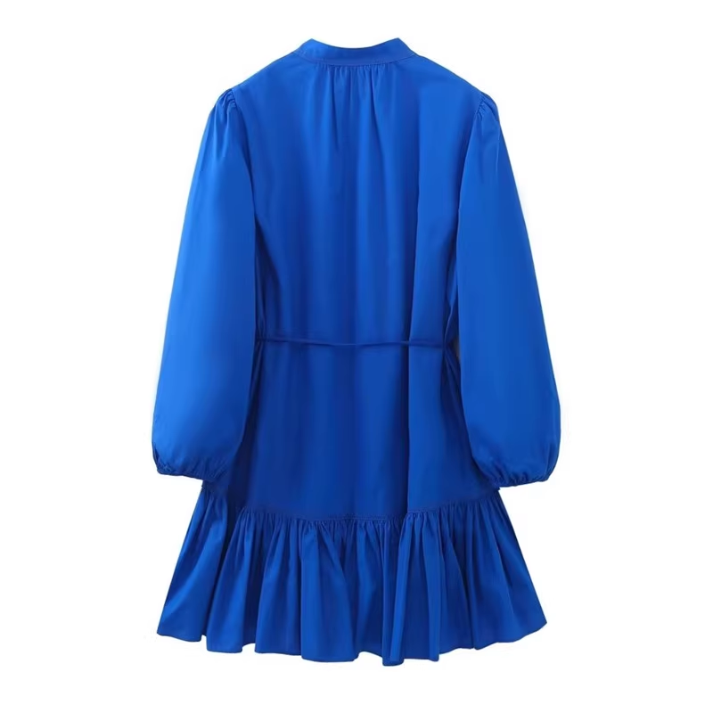 Royal blue tiered embellished shirt dress