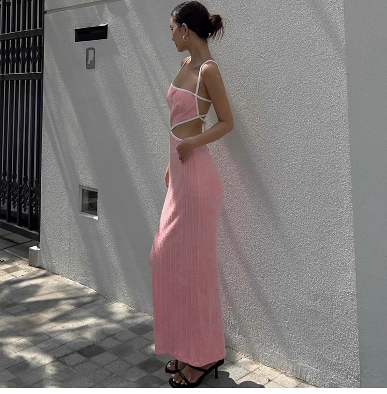 Summer Sexy Hollow Backless Strappy Maxi Dress ,